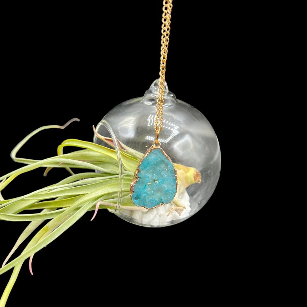 Agate Druzy Blue Raw Rough Gemstone Gem Pendant Chain Quartz Crystal Necklace